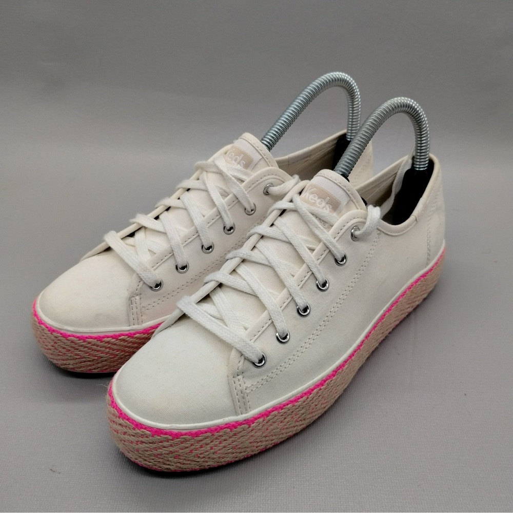 Keds Triple Kick Jut Fox Espadrilles Womens Size 7.5 White Pink Platform Shoes